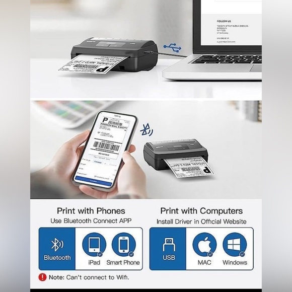 New Open Box Polono Portable Thermal Printer A400 Bluetooth Computer Printer . - Picture 2 of 10